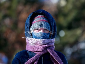 "This is the first time I ever had icicles on my eyebrows," said Reanne Sereda as she went for a walk by the South Saskatchewan River during extreme cold in Saskatoon on Feb. 5, 2021.