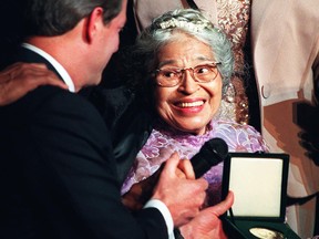 Then U.S.  vice-president Al Gore presents civil rights pioneer Rosa Parks with the Congessional Medal of Honor on Nov. 28, 1999. Jamil Jivani takes issue with Californian school curriculum that describes Parks' nonviolent civil rights activism as "passive" and "docile."