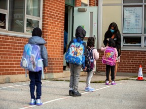 Students return to school at Toronto's Hunter's Glen Junior Public School on Sep.15, 2020.
