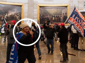A woman identified my media as Jenny Cudd takes a selfie in the US Capitol's Rotunda on Jan. 6, 2021, in Washington, DC.