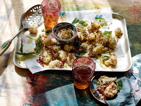 Cauliflower popcorn with black vinegar dipping sauce from Jikoni