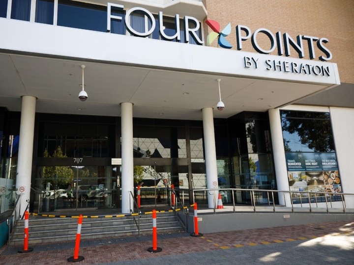  A general view shows the Four Points hotel, used to quarantine people, in Perth on January 31, 2021, as authorities announced a snap five-day lockdown after a security guard at the hotel tested positive for Covid-19 ending Western Australia’s 10 month coronavirus-free streak.