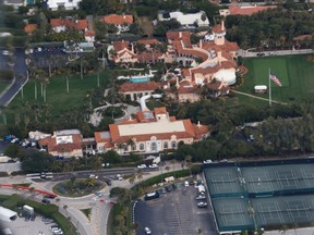The Mar-a-Lago in Palm Beach is seen from a window of the plane, as U.S. President Donald Trump and first lady Melania Trump (not pictured) travel to Palm Beach International Airport, Florida, U.S., January 20, 2021.