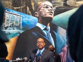 Reggie Wood during a news conference to present new evidence in the assassination of civil rights activists Malcolm-X. on February 20, 2021 in New York City.