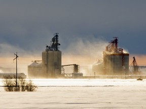 High winds obscure visibility on the highway near Rycroft, Alberta.