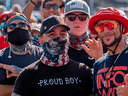 Trump supporters wearing Proud Boy clothing at a Make America Great Again campaign rally in Tampa, Florida, on October 29, 2020.
