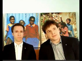 Craig, left and Marc Kielburger during a House of Commons finance committee on March 15, 2021.