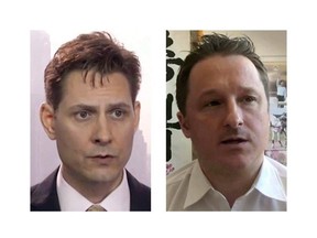 Michael Kovrig (left) and Michael Spavor are shown in these 2018 images taken from video.