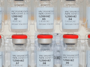 Vials of the Johnson & Johnson COVID-19 vaccine.