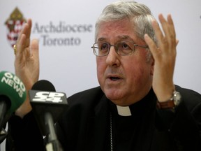 Toronto's Archbishop Cardinal Thomas Collins talks to the media at a press conference launching the "Project Hope" campaign.