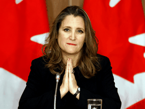 Finance Minister Chrystia Freeland unveils a fiscal update on Nov. 30, 2020. She will be delivering her first federal budget on Monday, April 19, 2021.