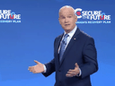 Federal Conservative Party leader Erin O'Toole speaks via Zoom to the party's national policy convention on Friday, March 19, 2021.
