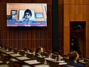 National Defence Minister Harjit Sajjan rises virtually during question period in the House of Commons on Parliament Hill in Ottawa Monday, March 8, 2021.