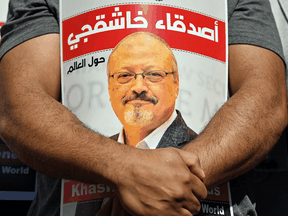 Friends of murdered Saudi journalist Jamal Khashoggi attend an event marking the second-year anniversary of his assassination, October 02, 2020.