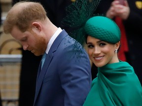 Prince Harry, Duke of Sussex, and Meghan, Duchess of Sussex, arrive to attend the annual Commonwealth Service at Westminster Abbey in London on March 9, 2020.