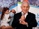 Israeli Prime Minister Benjamin Netanyahu speaks during a visit to a medical clinic in the Arab-Israeli village of Abu Ghosh as people receive the COVID-19 vaccine, on March 9, 2021.