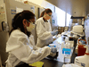 Medical lab scientists work on samples collected in the Novavax phase 3 COVID-19 clinical vaccine trial at Harborview Medical Center on February 12, 2021 in Seattle, Washington.