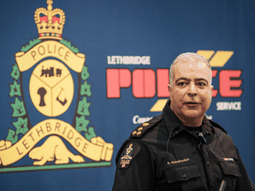 Lethbridge Police Chief Shahin Mehdizadeh speaks during a news conference on Wednesday, March 10, 2021.