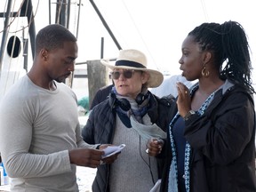 Kari Skogland directs Anthony Mackie and Adepero Oduye in Falcon and the Winter Soldier.