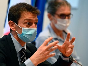 Brittany's ARS (regional health agency) director Stephane Mulliez  delivers a speech during a press conference at the prefecture in Saint-Brieuc, western France on March 16, 2021.