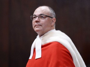 Supreme Court of Canada Justice Russell Brown looks on during his welcoming ceremony at the Supreme Court in Ottawa on October 6, 2015.