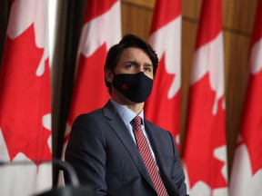 Justin Trudeau at a news conference in Ottawa on March 19, 2021.