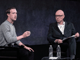 Facebook CEO Mark Zuckerberg, left, and Robert Thomson, CEO of News Corp. in 2019.