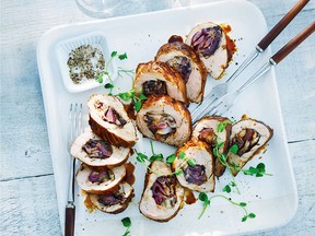 Pork tenderloin stuffed with radicchio and gorgonzola cheese from Cooking Meat