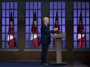 Leader of the Opposition Erin O'Toole speaks during an announcement in Ottawa, Thursday April 15, 2021. THE CANADIAN PRESS/Adrian Wyld ORG XMIT: 20210415ajw108