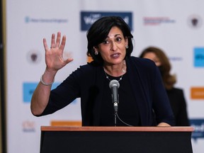 CDC Director Dr. Rochelle Walensky speaks to the press after visiting the Hynes Convention Center FEMA Mass Vaccination Site on March 30, 2021 in Boston, Massachusetts.