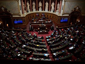 French Prime Minister Jean Castex addresses MPs at the National Assembly on April 1, 2021 ahead of vote on draft bill on COVID-19 response.