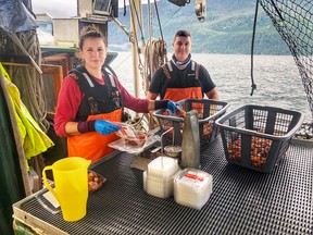 Courtenay, B.C. fisher Melissa Collier, left, harvests prawns, salmon and scallops, and partnered with community-supported fishery Skipper Otto to sell some of her family's catch.