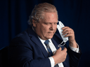 Ontario Premier Doug Ford gives an update on his government's COVID-19 response, at Queens Park in Toronto, Wednesday, April 7, 2021.