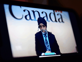 Defence Minister Harjit Sajjan announces a review into military sex misconduct during a livestream during a virtual news conference, in Ottawa, Thursday, April 29, 2021.