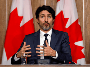 Prime Minister Justin Trudeau gives a briefing on Canada's COVID-19 situation, April 13, 2021.