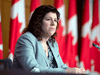 Auditor General Karen Hogan at a news conference following the tabling of her reports in Ottawa, March 25, 2021.