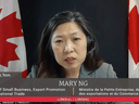 Federal trade minister Mary Ng speaks to the House of Commons' international trade committee on Monday, April 26, 2021.