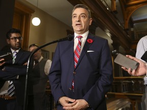 Ontario Conservative Paul Calandra, Government House Leader, speaks to the media on the first day of the Fall session at Queen's Park Legislature on October 28, 2019.