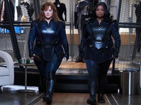 Nice suits, but good luck cleaning them: Melissa McCarthy and Octavia Spencer in Thunder Force.