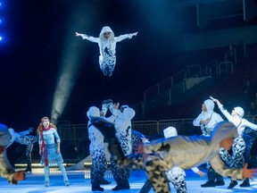 In this file photo taken on January 15, 2020 Canadian circus troop "Cirque du Soleil" performs in their acrobatic performance on ice titled CRYSTAL at Arena Riga, Latvia. - Canadian cultural icon Cirque du Soleil -- currently under court bankruptcy protection -- accepted a purchase offer from its creditors on July 16, 2020, which will serve as a minimum bid for an investors auction in August.