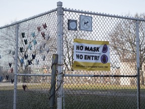 The fence at Regal Road Public School in Toronto is photographed on Wednesday, April 7, 2021.
