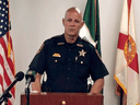 Sheriff Bob Gualtieri speaks at a news conference in Oldsmar, Fla., on Feb. 8 about a hacker gaining access to Oldsmar’s water treatment plant to taint the water supply.