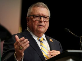 Canada's Ralph Goodale is an adviser to families of people killed in the downing of an airliner by Iran in January 2020. Pictured as then-Minister of Public Safety ansewring questions from media on the second day of Foreign ministers meetings from G7 countries in Toronto, Ontario, Canada April 23, 2018.