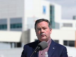 Alberta Premier Jason Kenney speaks at a $59 million funding announcement for the Rockyview Hospital in Calgary on Wednesday, April 28, 2021.