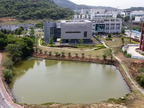 An aerial view shows the P4 laboratory (C) at the Wuhan Institute of Virology in Wuhan in China's central Hubei province on April 17, 2020.
