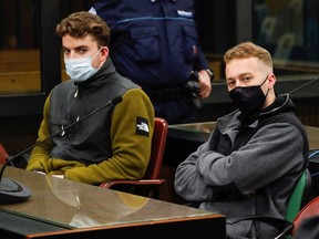 U.S. citizens Finnegan Lee Elder and Gabriel Natale-Hjorth look on during a break in closing arguments, in Rome, on April 26