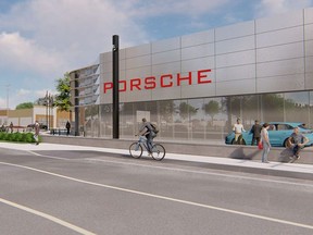 A rendering of a planned Porsche dealership in Vanier