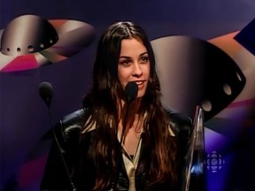 Alanis Morissette wins Rock Album of the Year at the 1996 JUNO Awards.