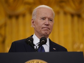 U.S. President Joe Biden pauses while speaking in the East Room of the White House in Washington, D.C., U.S., on Monday, May 10, 2021.