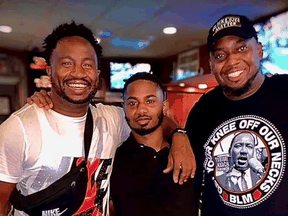 Juror Brandon Mitchell, right, said this photo was posted in August 2020, during a commemoration of Martin Luther King Jr.'s "I Have a Dream," speech and not at a march for George Floyd.